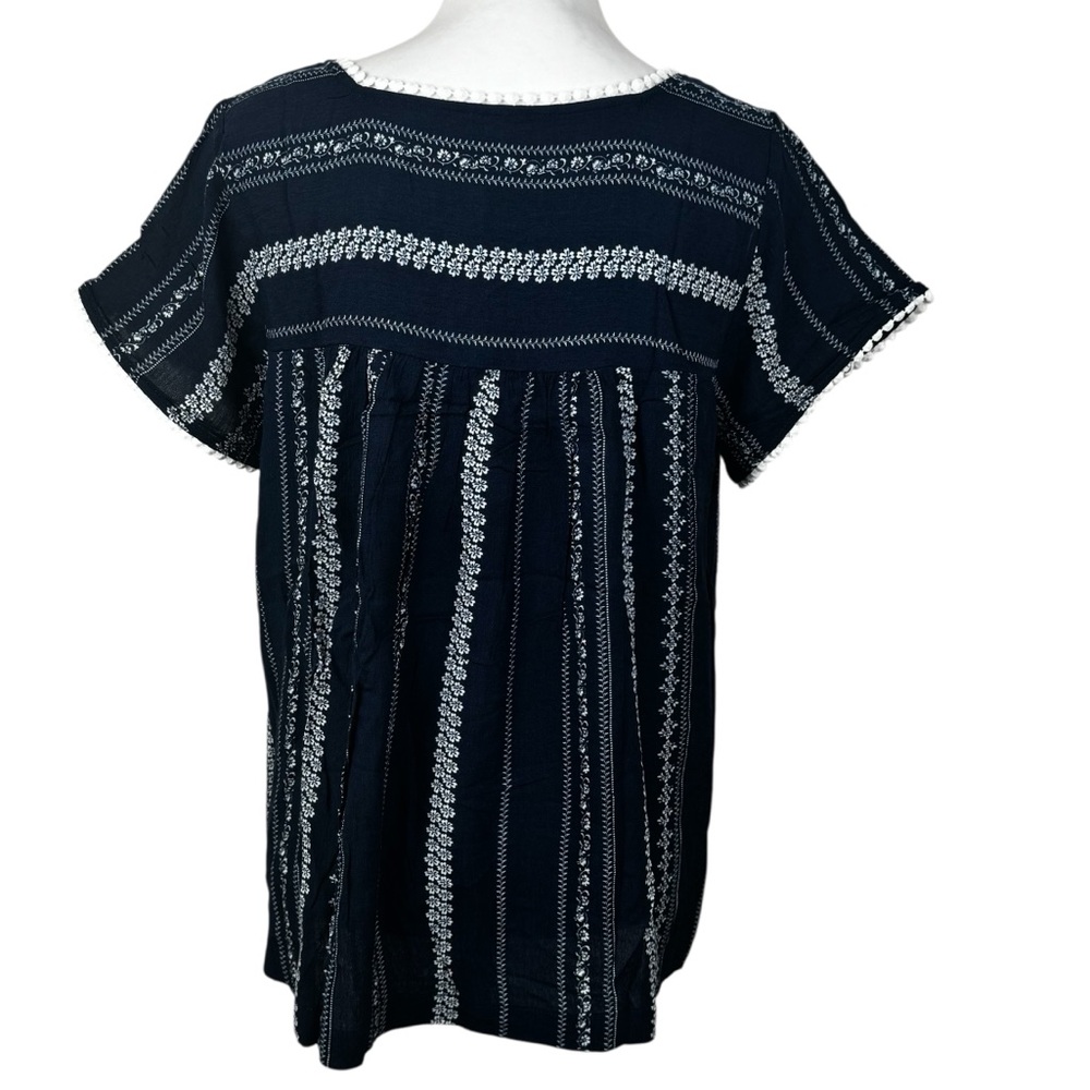 NWT Savanna Jane Navy Blue Embroidered Floral Square Neck Blouse Shirt Small - Picture 10 of 11